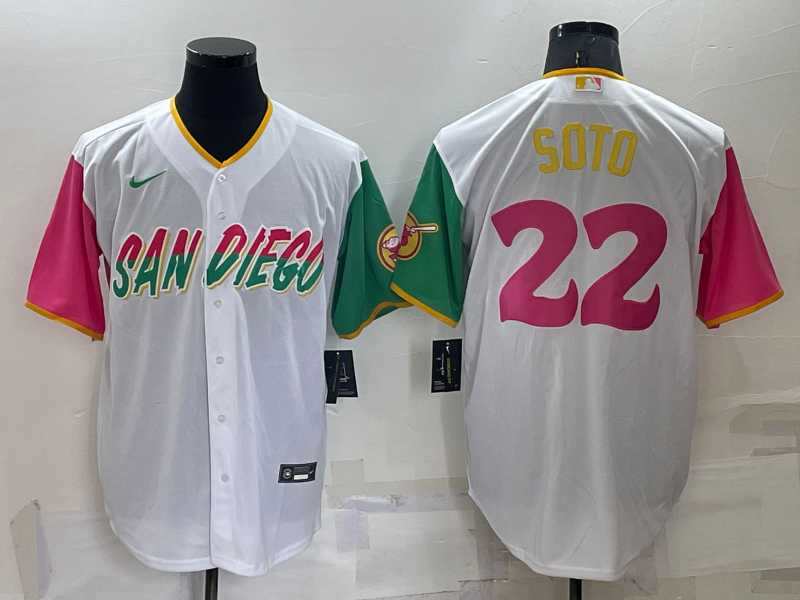 San Diego Padres #22 Juan Soto White 2022 City Connect Cool Base Stitched Jersey,We sell and wholesale San Diego Padres #22 Juan Soto White 2022 City Connect Cool Base Stitched Jersey on line form chian!